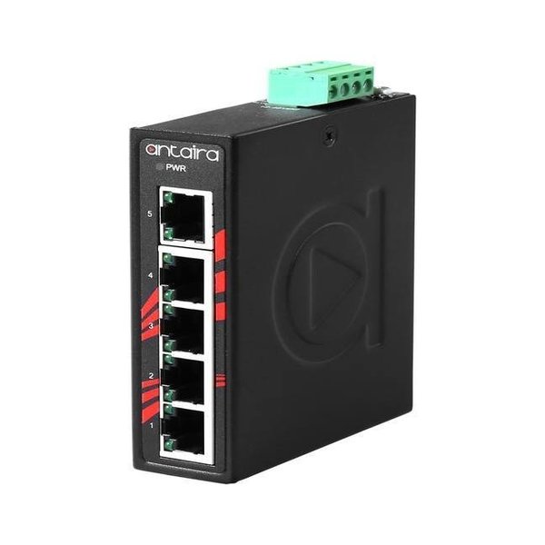 Antaira Compact 5-Port Industrial Unmangaed Ethernet Switch, w/5-10/100TX; EOT: -40 to 75C LNX-C500-T